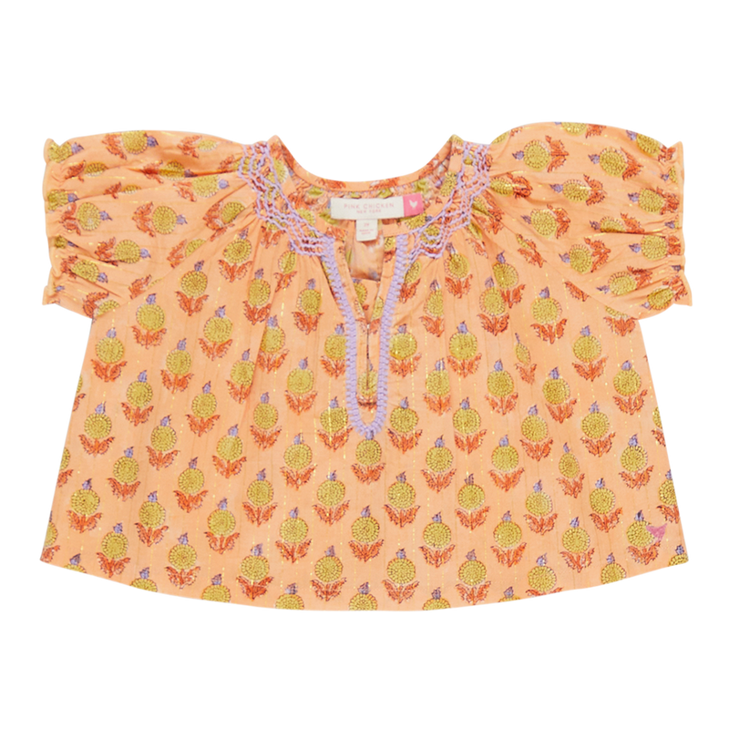Girls Short Sleeve Ava Top | Orange Dahlia