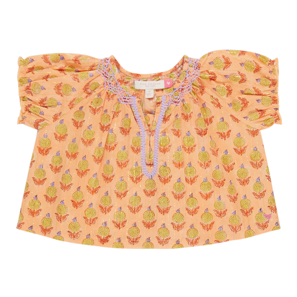 Girls Short Sleeve Ava Top | Orange Dahlia