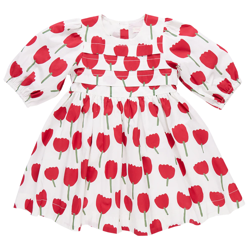 Girls Evelyn Dress | Red Tulips