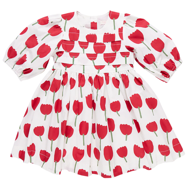 Girls Evelyn Dress | Red Tulips