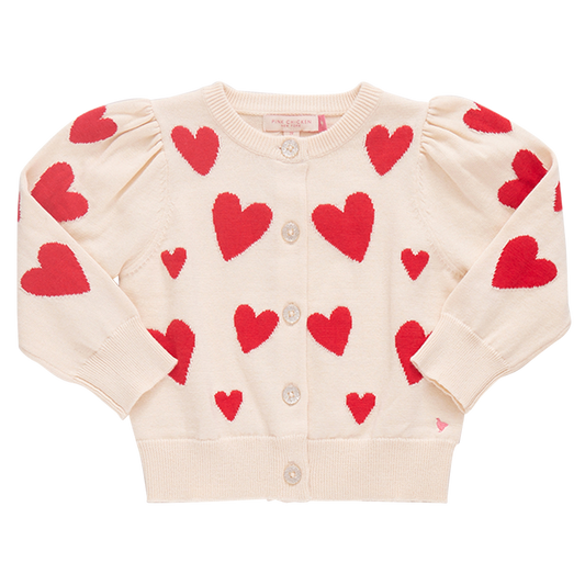 Girls Constance Sweater | Cream and Red Hearts