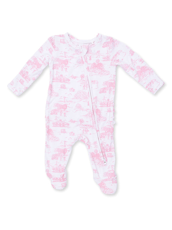 Golf Toile Pink | 2 Way Ruffle Back Zipper Footie