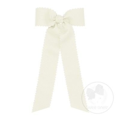 Medium Grosgrain Bowtie Streamer Tails with Scalloped Edge | Antique White