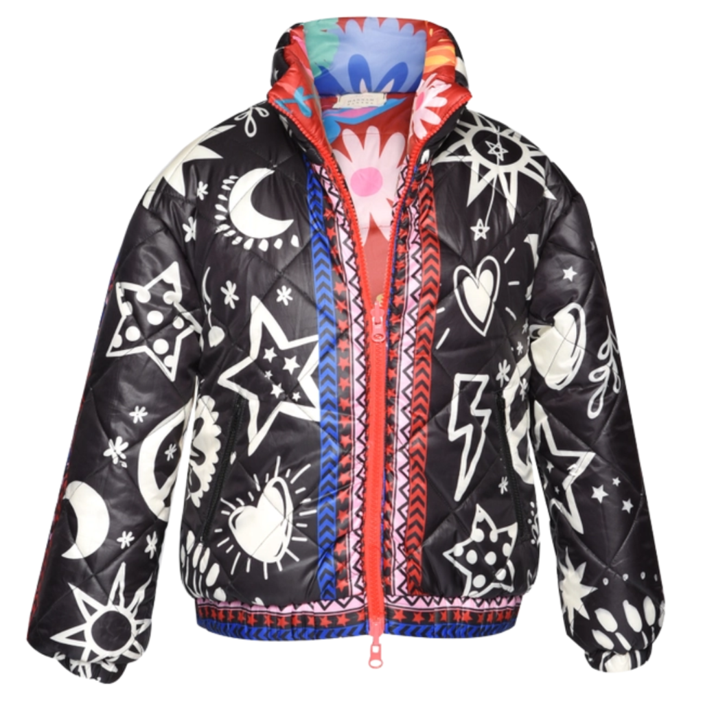Girls Reversible Puffer Jacket | Black Multi