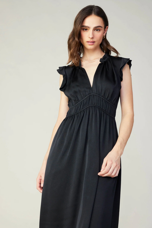 Florence Ruffled Midi Dress | Black