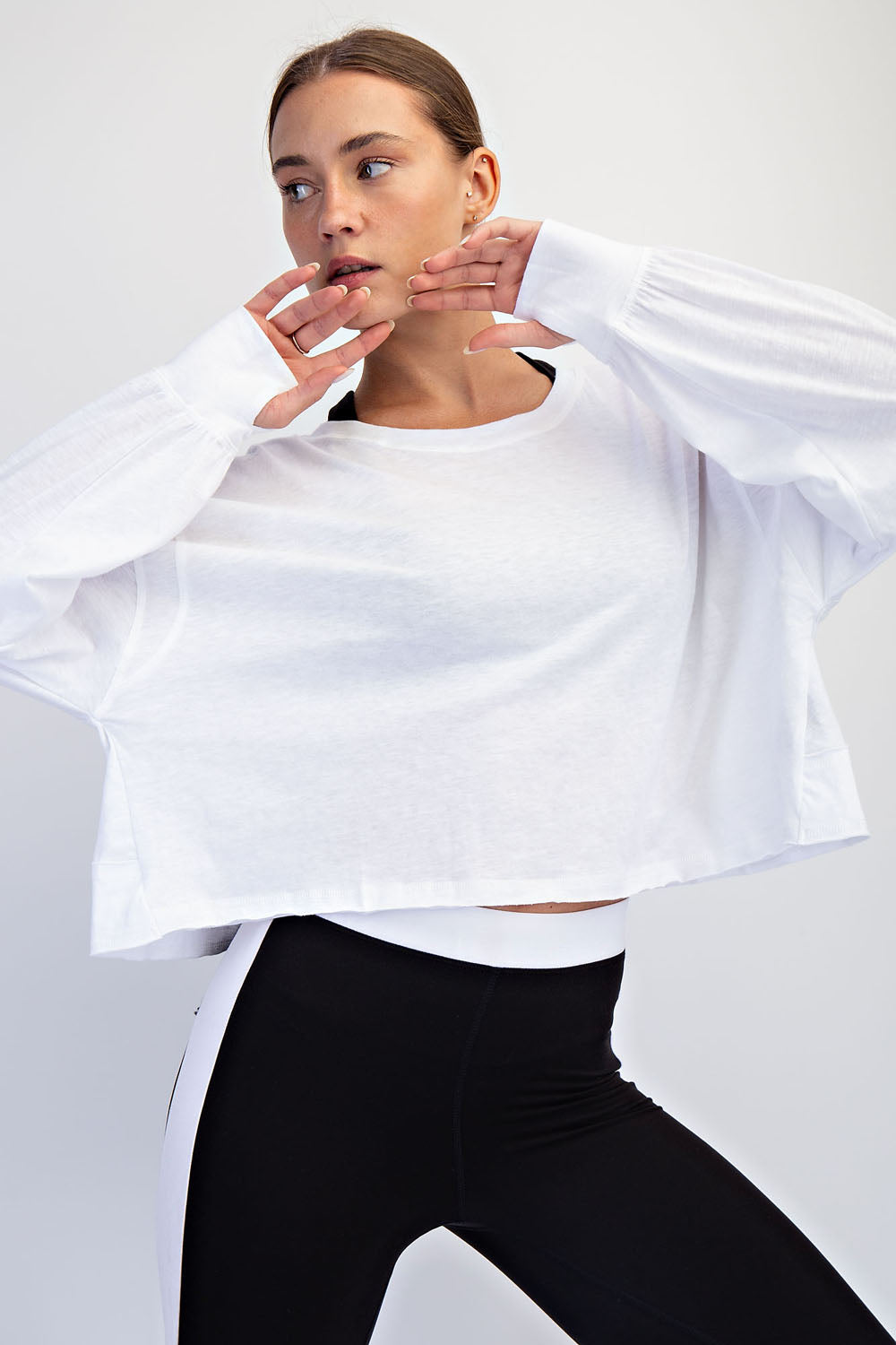 Cotton Open Back Long Sleeve Top | White