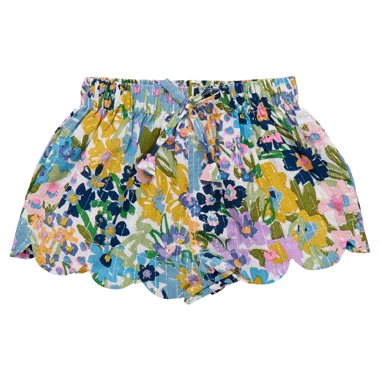 Girls Scallop Short | Blue Large Sketched Floral