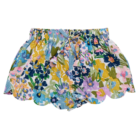 Girls Scallop Short | Blue Large Sketched Floral