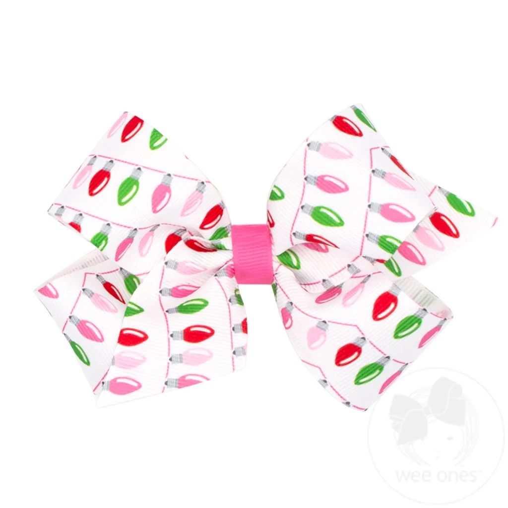 Medium Pink Christmas Prints Hair Bows