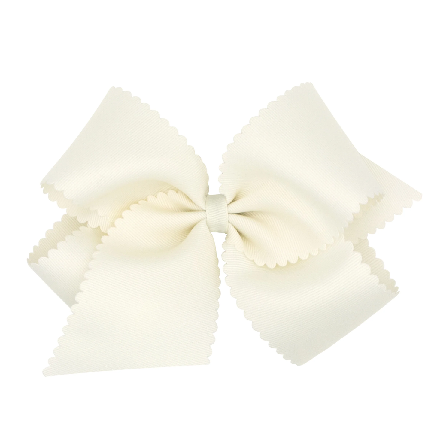 King Grosgrain Hair Bow with Scalloped Edge | Antique White