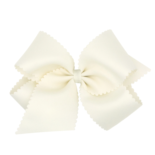 King Grosgrain Hair Bow with Scalloped Edge | Antique White