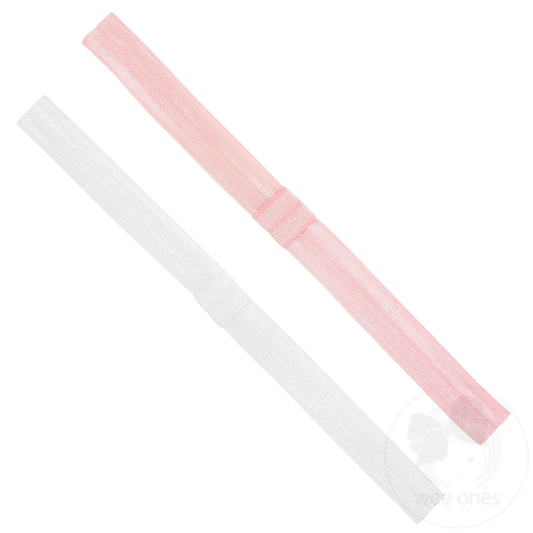 Add-A-Bow Elastic Girls Baby Bands Two Pack | Pink & White