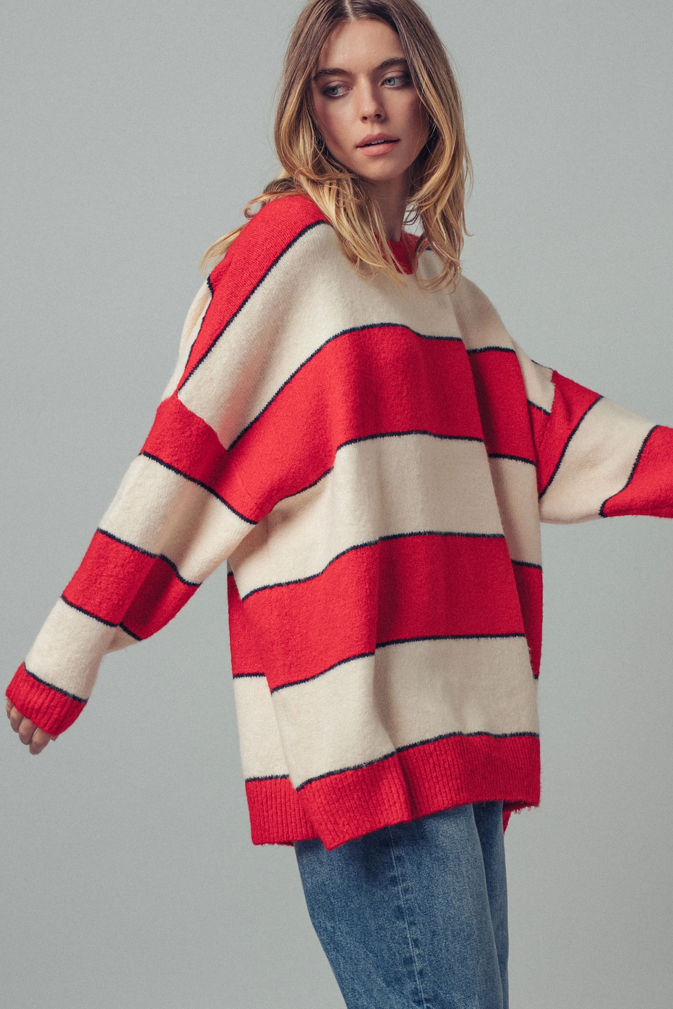 Oversized Rugby Stripe Knit Sweater