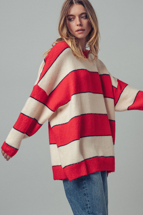 Oversized Rugby Stripe Knit Sweater