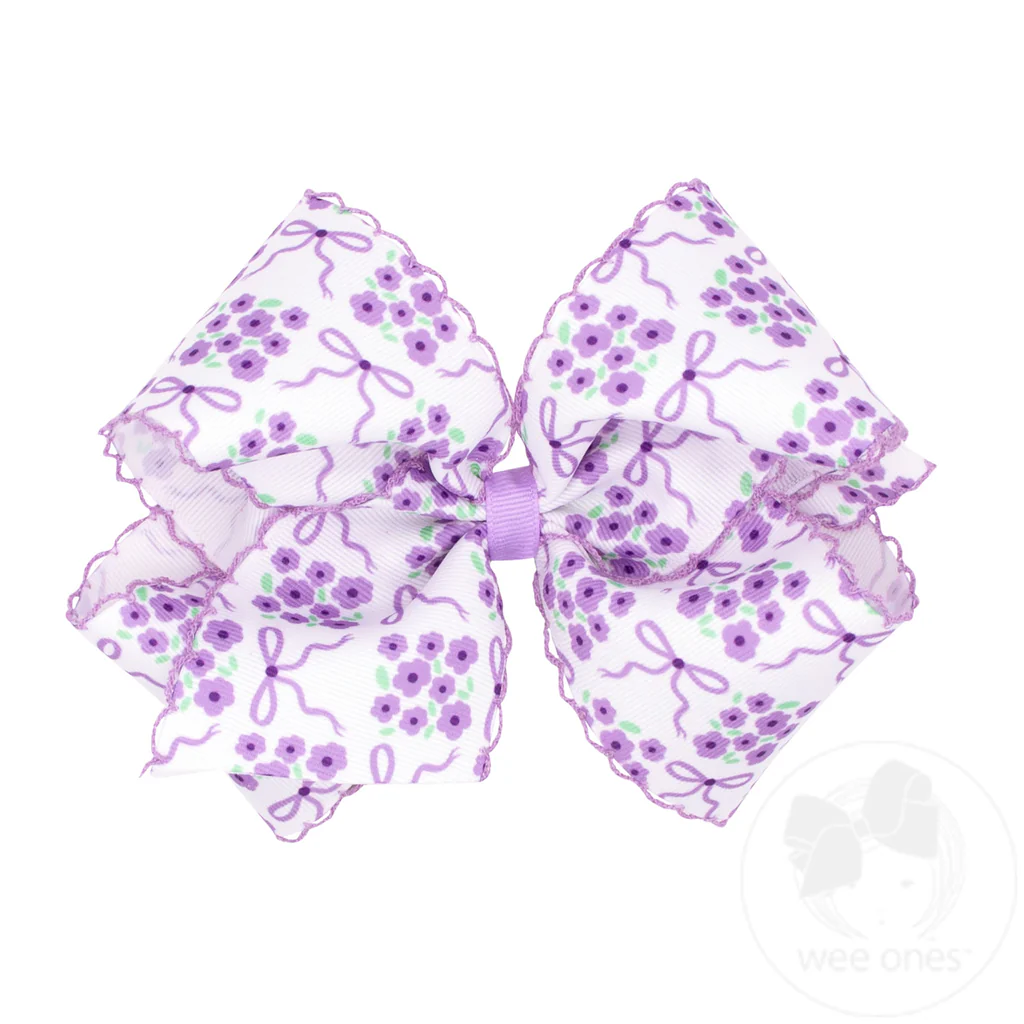 Medium Moonstitch Hair Bow in Bow and Flower Print | Light Orchid