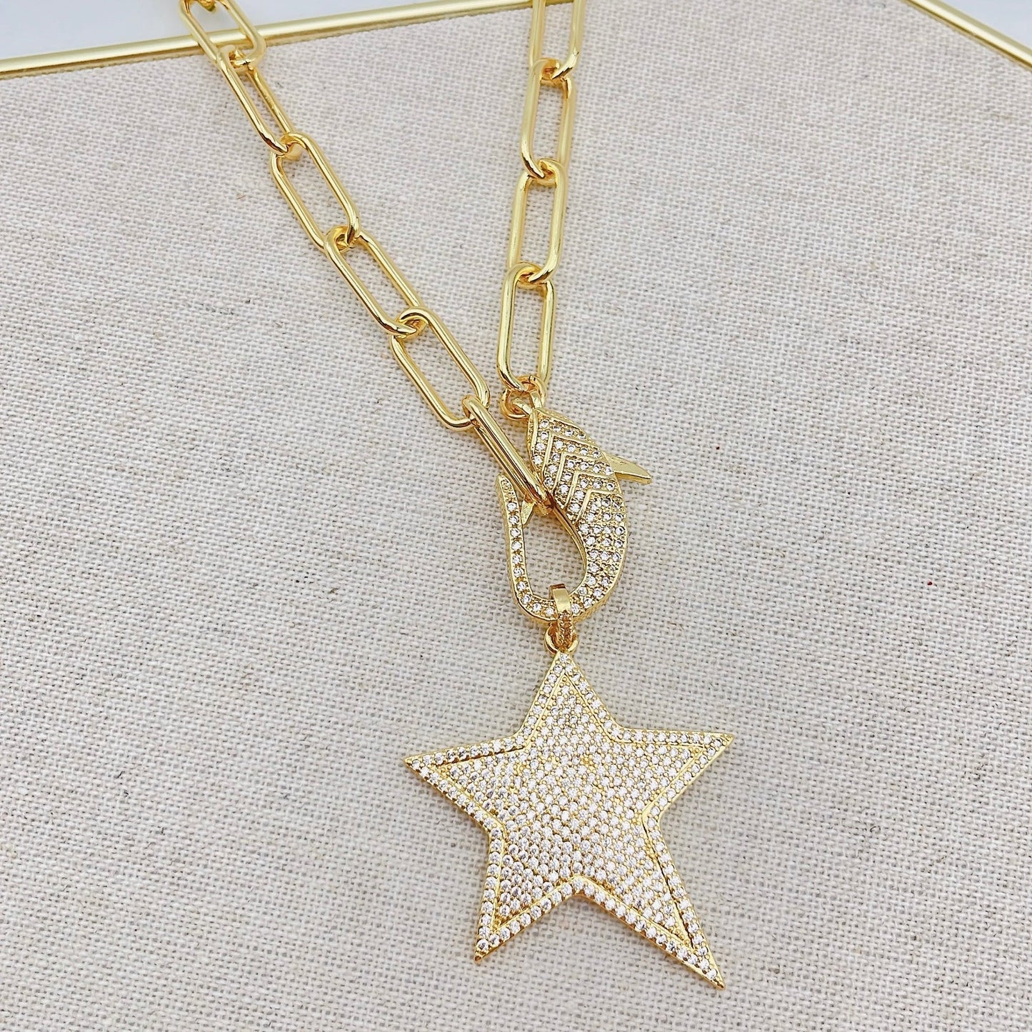 Star Feather Pave Gold Necklace