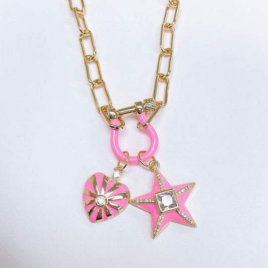 Horseshoe Charms Necklace, Pink