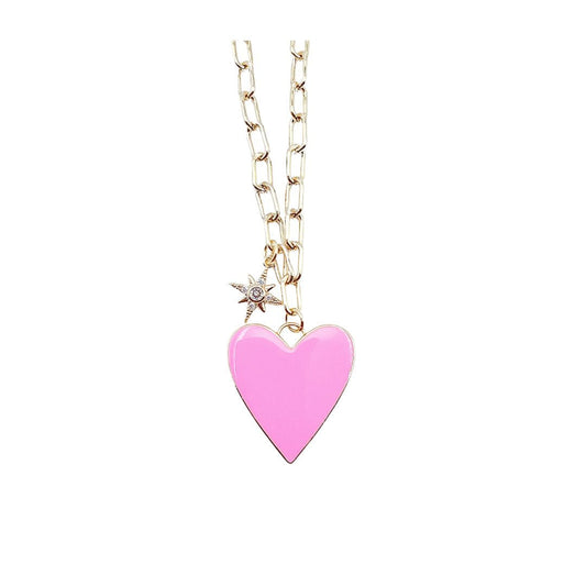 Enamel Heart/Star Necklace Light Pink