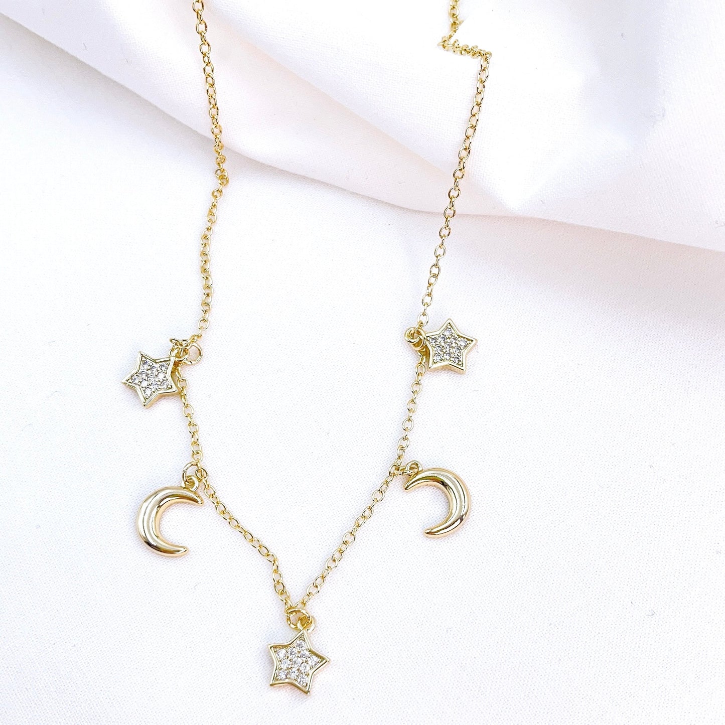 Twinkle Moon Necklace, Gold
