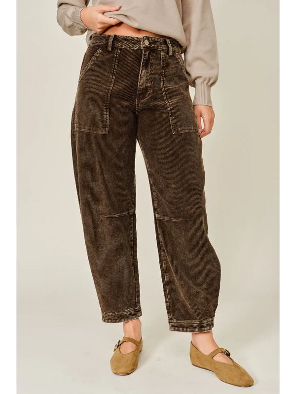 Corduroy Relax Fit Barrel Pants | Brown