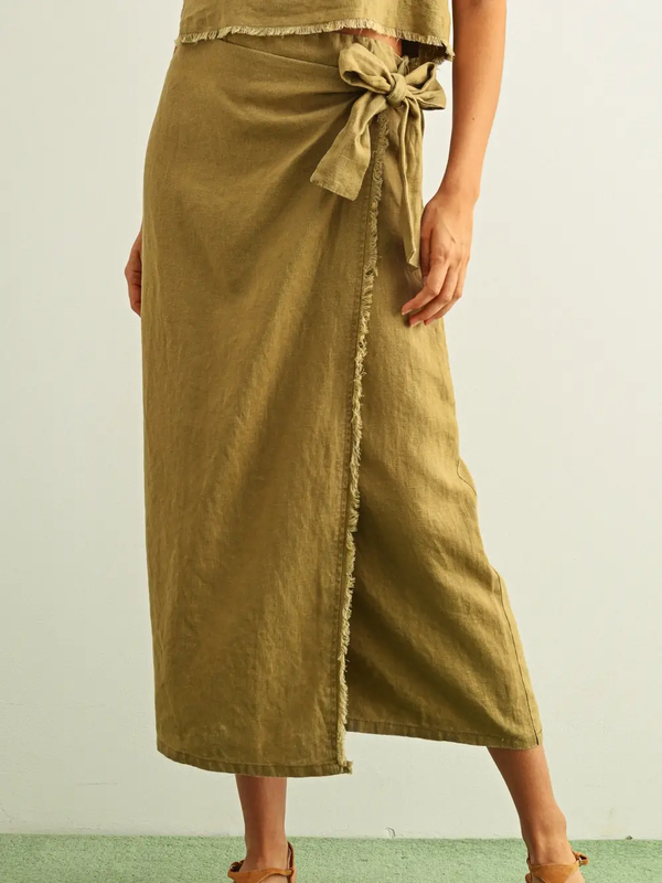 Short Sleeve Square Neck Raw Hem Top & Wrap Skirt