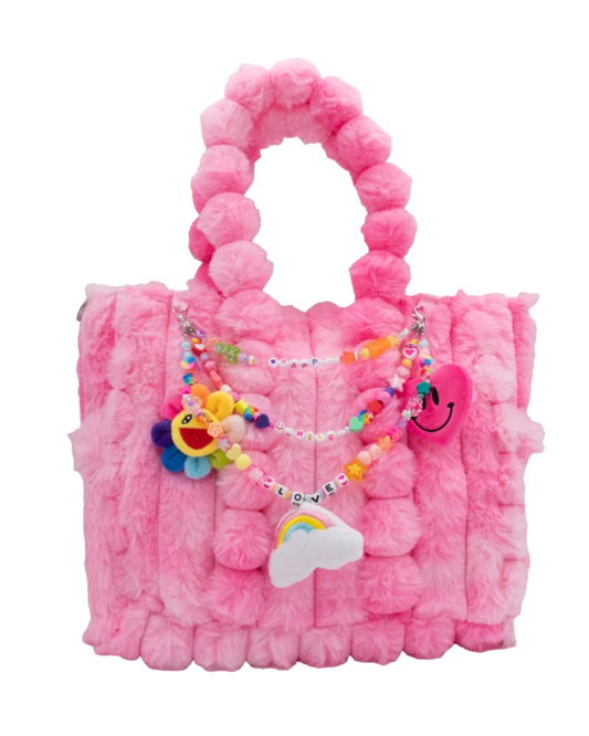 Large Fur Bag With Charm Link | Pink