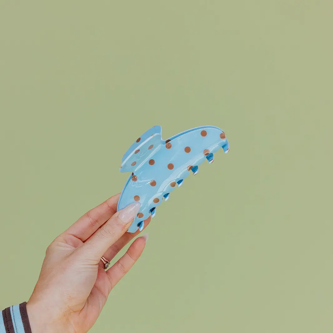 Polka Dot Oversized Claw Clip | Brown and Blue