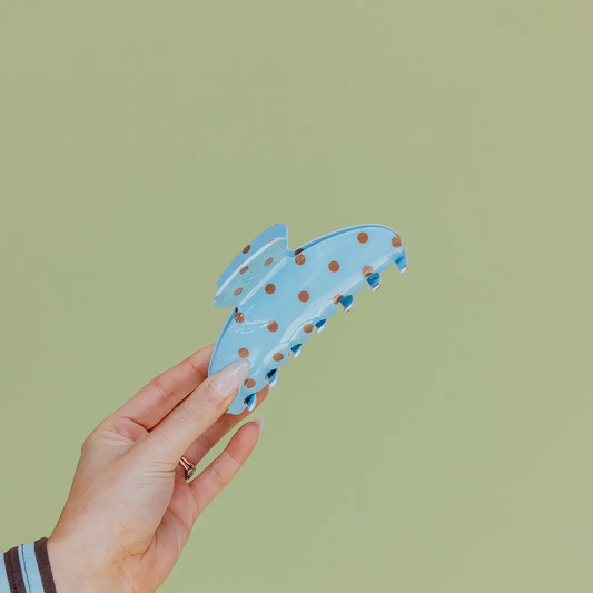 Polka Dot Oversized Claw Clip | Brown and Blue