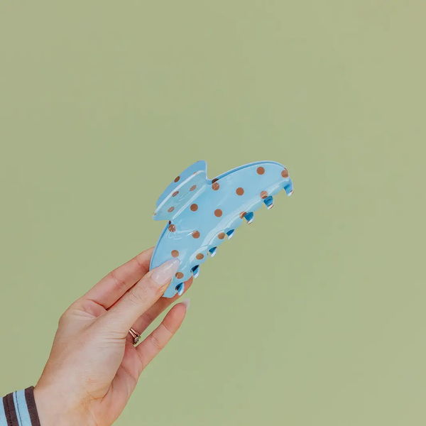 Polka Dot Oversized Claw Clip | Brown and Blue