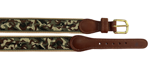 Boys Leather Belt | Green Camo On Khaki