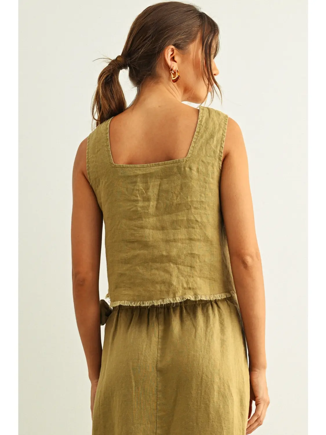 Short Sleeve Square Neck Raw Hem Top & Wrap Skirt