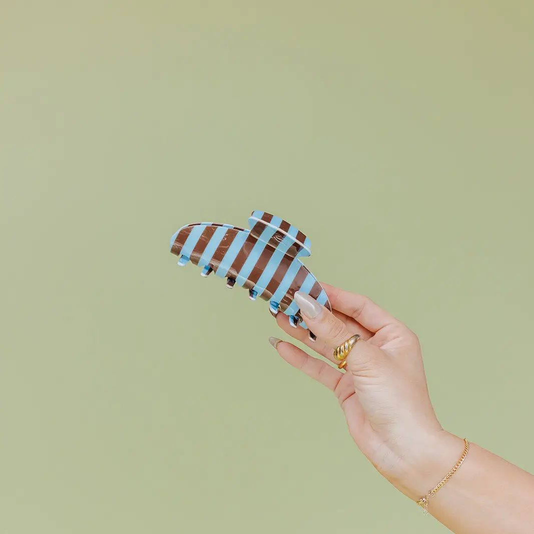 Striped Oversized Claw Clip | Blue and Brown