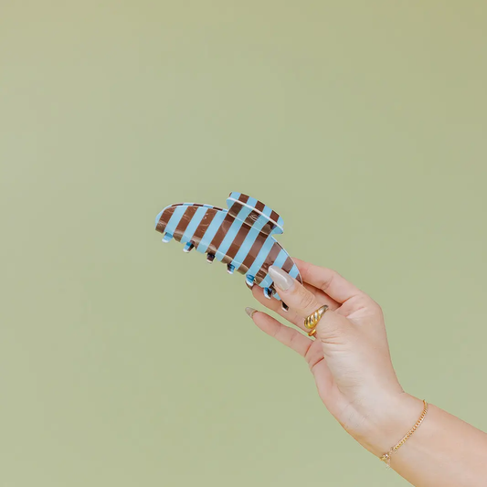 Striped Oversized Claw Clip | Blue and Brown
