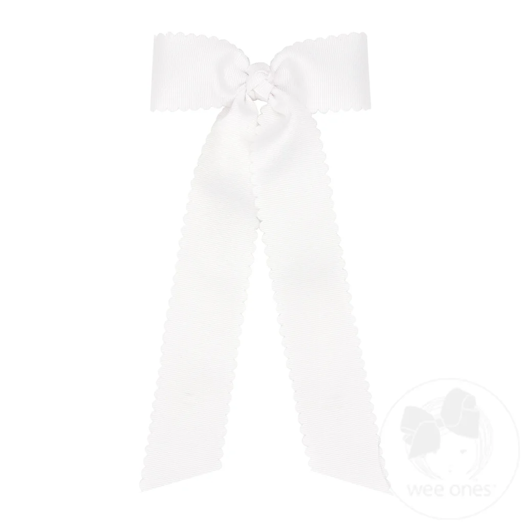 Medium Grosgrain Bowtie with Scalloped Edge | White