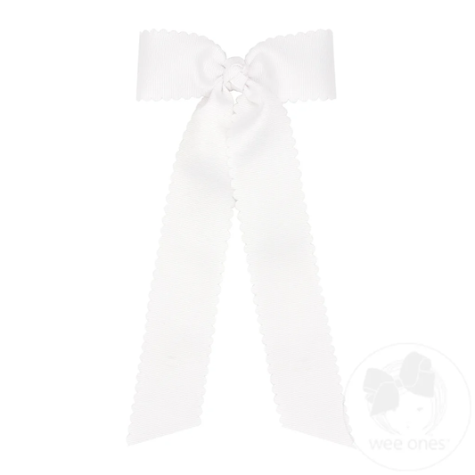 Medium Grosgrain Bowtie with Scalloped Edge | White