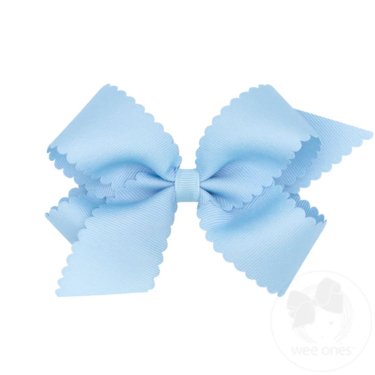 Medium Grosgrain Hair Bow with Scalloped Edge | Millennium Blue