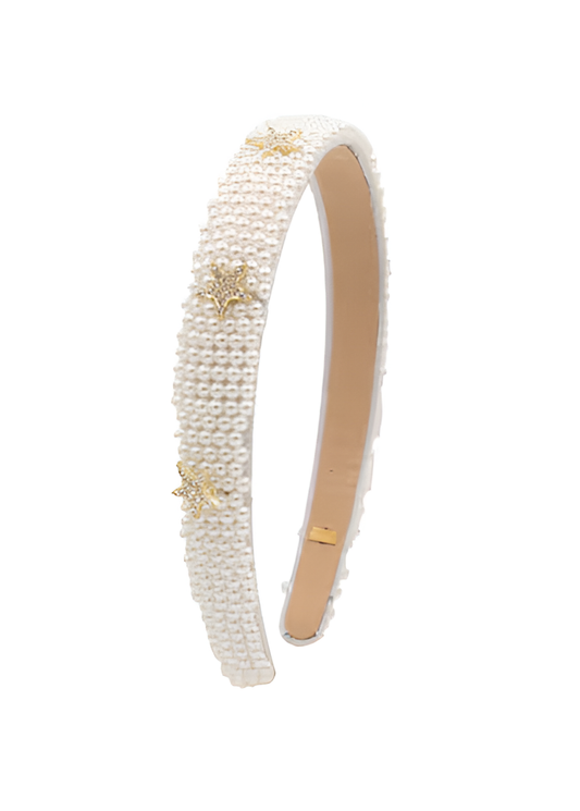 Full Pearl Headband With Star Charms