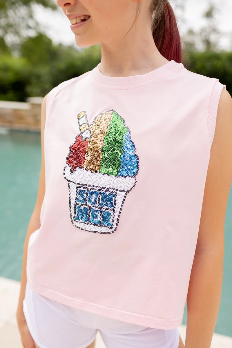 Snowball Patch Sleeveless Tee | Light Pink