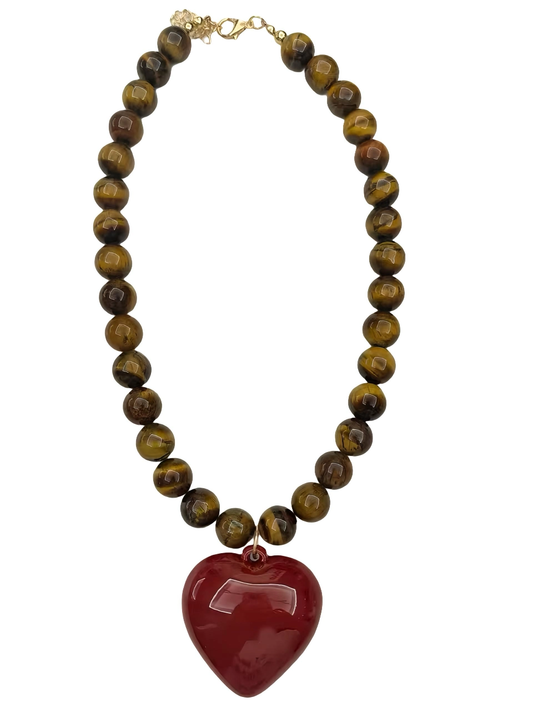 Tiger eye red Heart Necklace