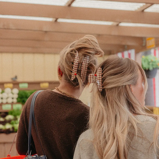 Tomato Charm Claw Clip | Brown Gingham