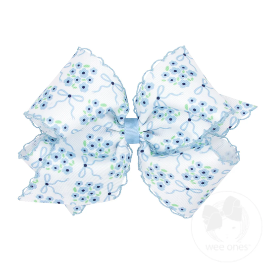 King Moonstitch Hair Bow in Bow and Flower Print | Millennium Blue