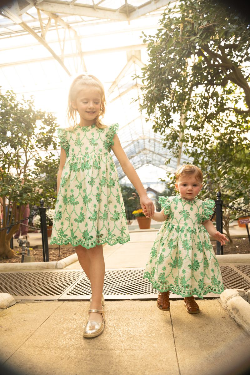 Girls Cynthia Dress | Kelly Green Eyelet