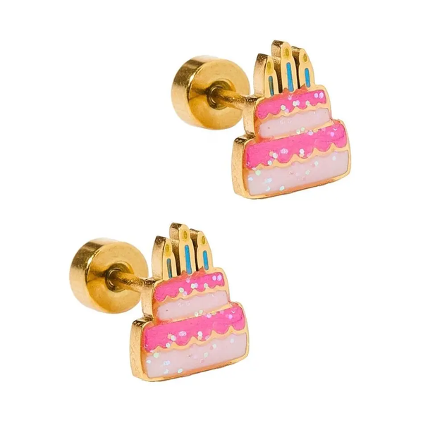 Screwback Stud Earrings | Birthday Cake