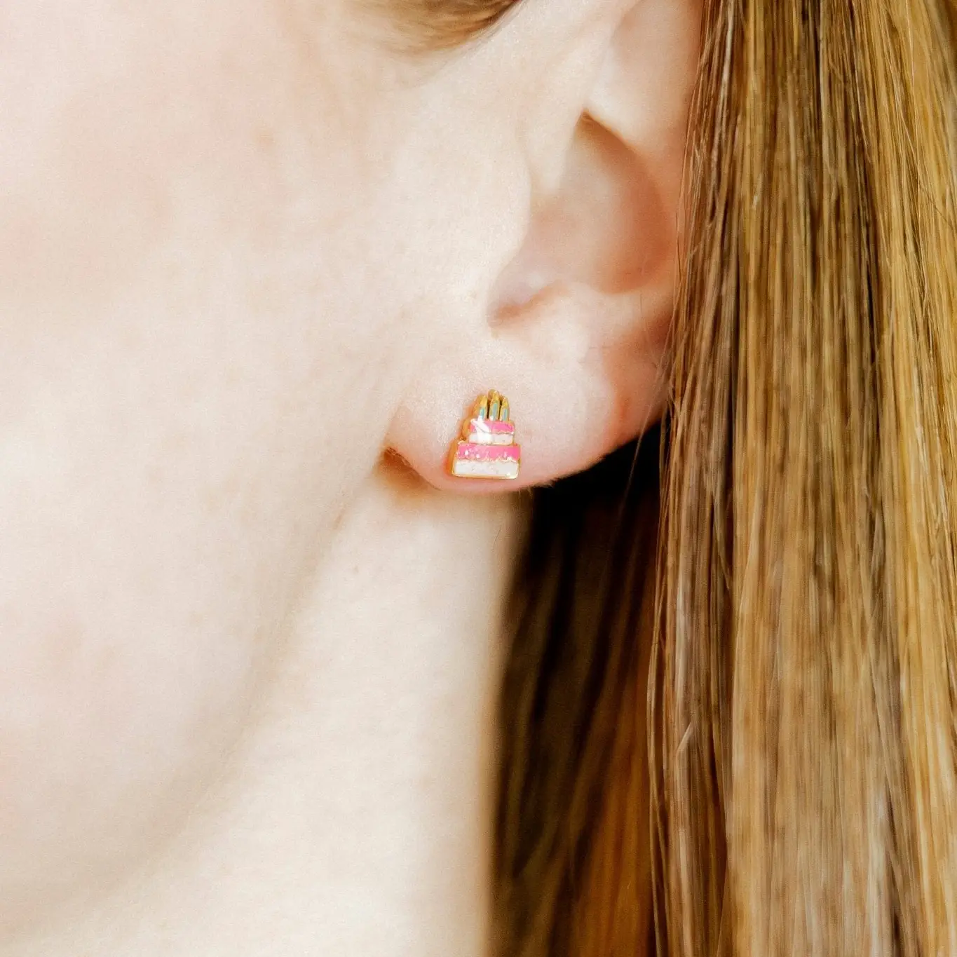 Screwback Stud Earrings | Birthday Cake