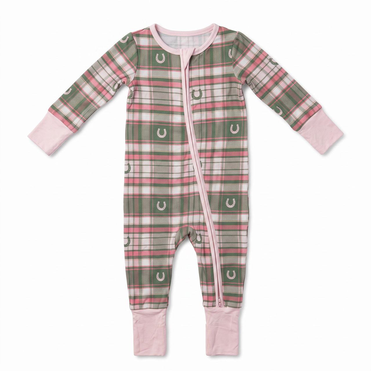 Zipper Romper | Pink Horseshoe Plaid