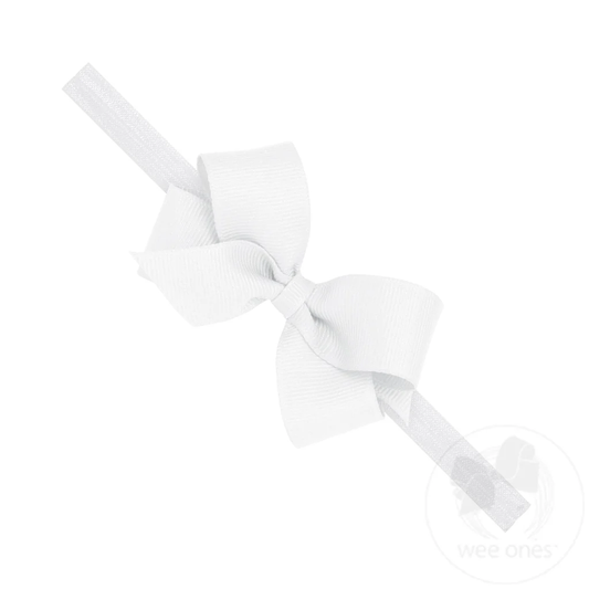 Mini Grosgrain Bow With Soft Elastic Baby Band | White