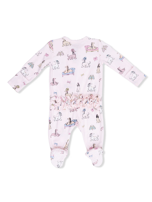 2-Way Zip Ruffle Footie | Fancy Hounds with Bows
