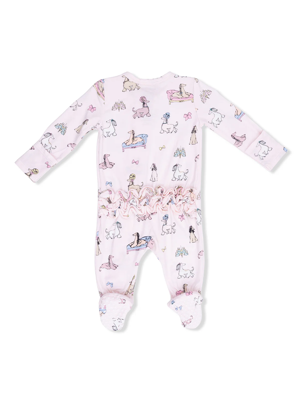 2-Way Zip Ruffle Footie | Fancy Hounds with Bows