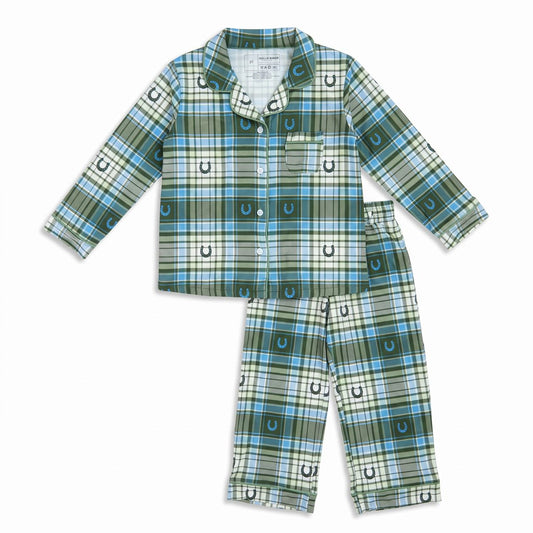 Boys Pajama Set | Blue Horseshoe Plaid