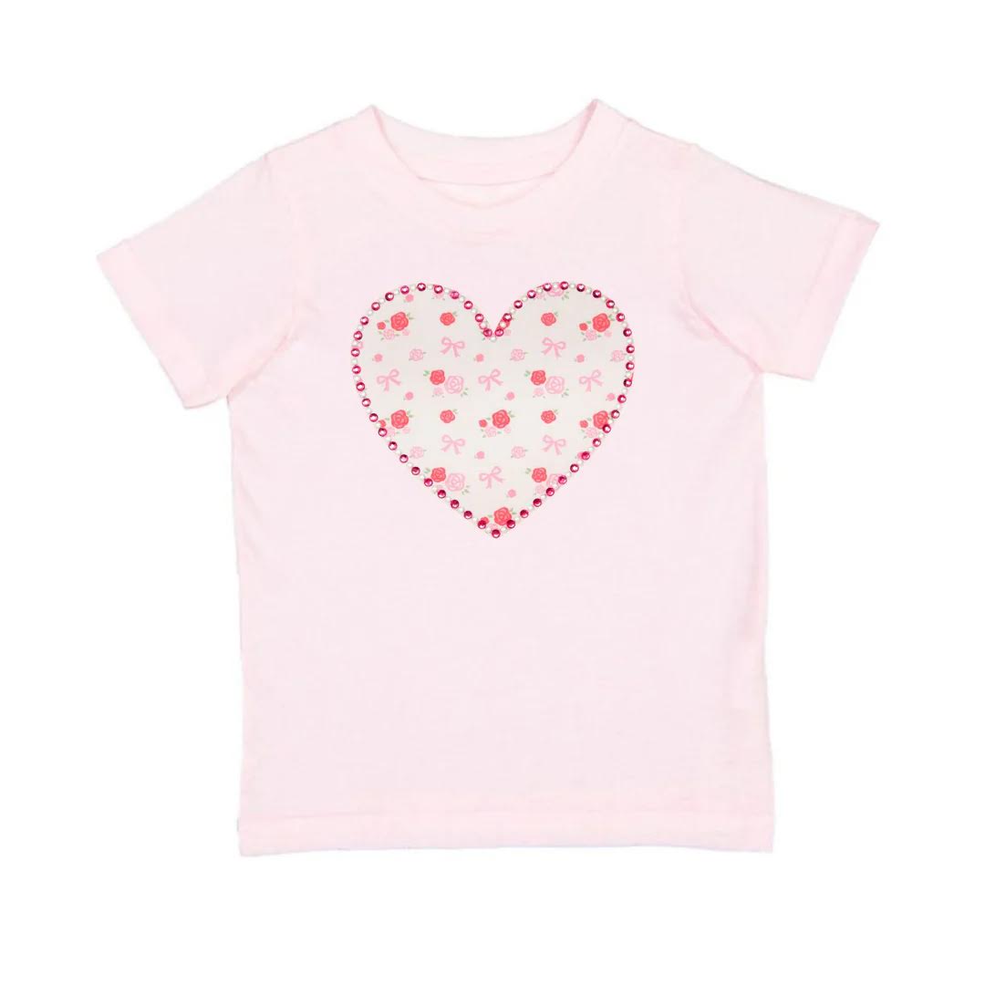 Dainty Rose Pearl Heart Patch T-Shirt